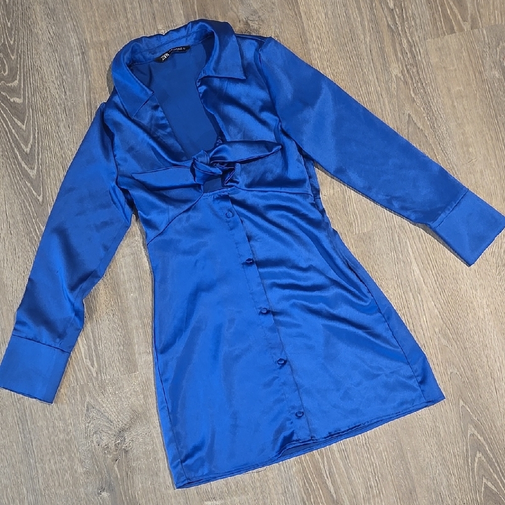 Sleek Blue Satin Dress